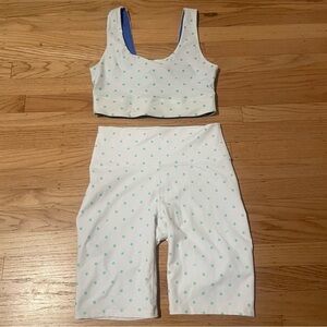Fabletics PowerHold sports bra and matching biker shorts set, women size S